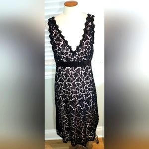 Tadashi Collection Black Floral Lace over Pink Silk Lining Dress Pre-owned